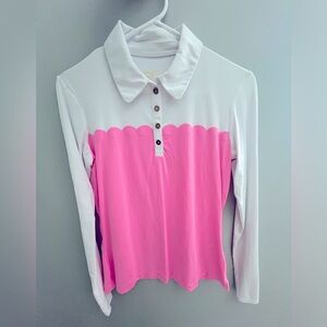 Lilly Pulitzer Pink & White Color-block Long Sleeve Polo, size small, like new!